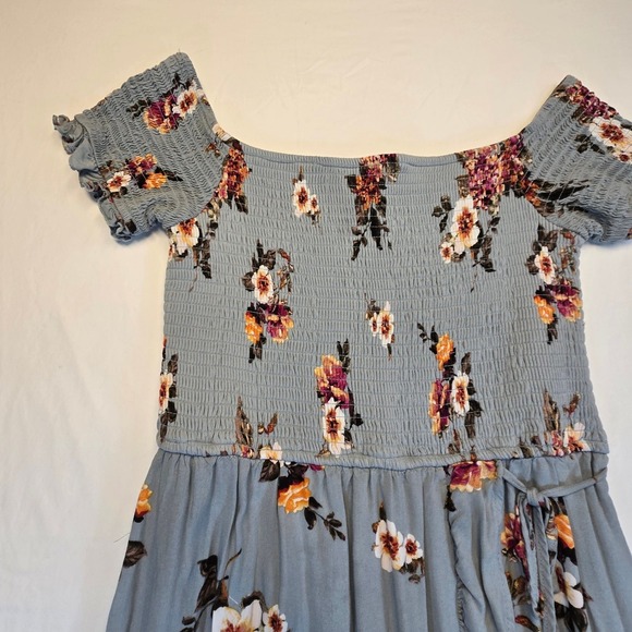 Xhilaration Blue Floral Smocked Off Shoulder Ruffle Hem Midi Dress Medium - Picture 5 of 11